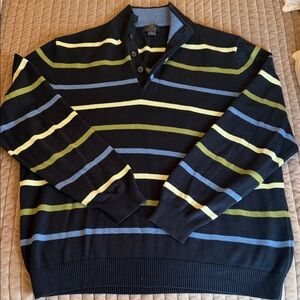 Brooks Brothers Men's Black Striped Button-Up Sweater